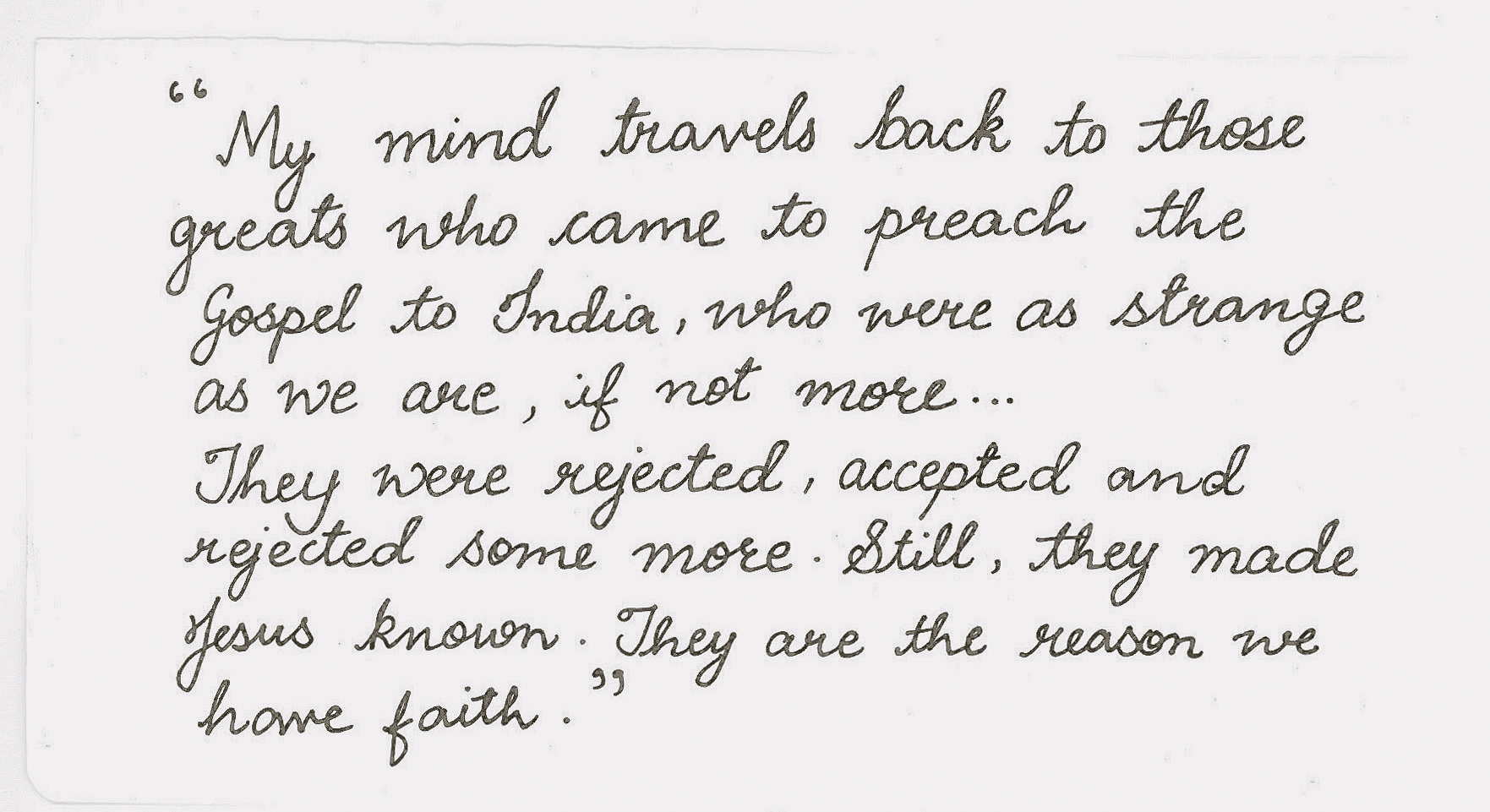 Handwritten quote from the writer