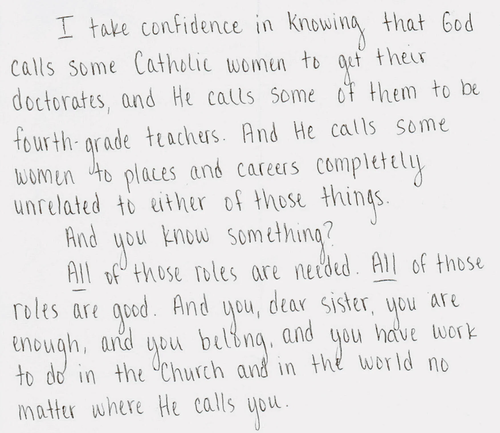 Handwritten quote from the writer