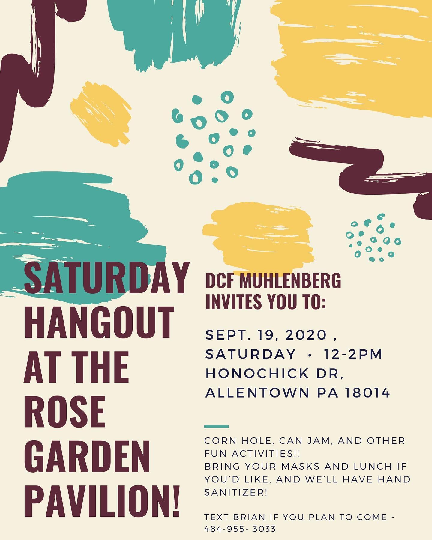 Looking for something to do this Saturday?  Come hang out right down the street from campus and take advantage of what will feel like a beautiful fall day!  Just DM us if you plan to come so we can abide by the college&rsquo;s policy for off-campus g