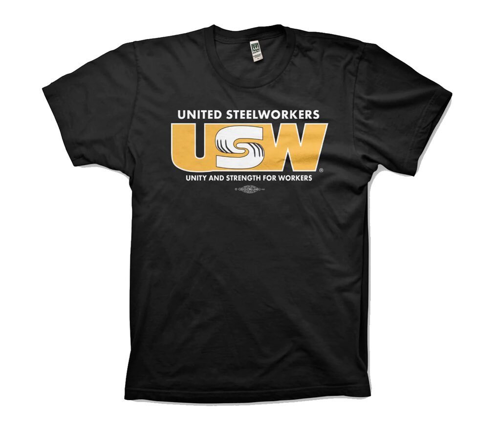 United Steel Workers 

Officially Licensed and printed in Pittsburgh on USA Made Royal Apparel 100% ringspun cotton by union screen printers Commonwealth Press 

Available at www.UnionMerch.us 

ALSO - If you are a local of the @steelworkers and want