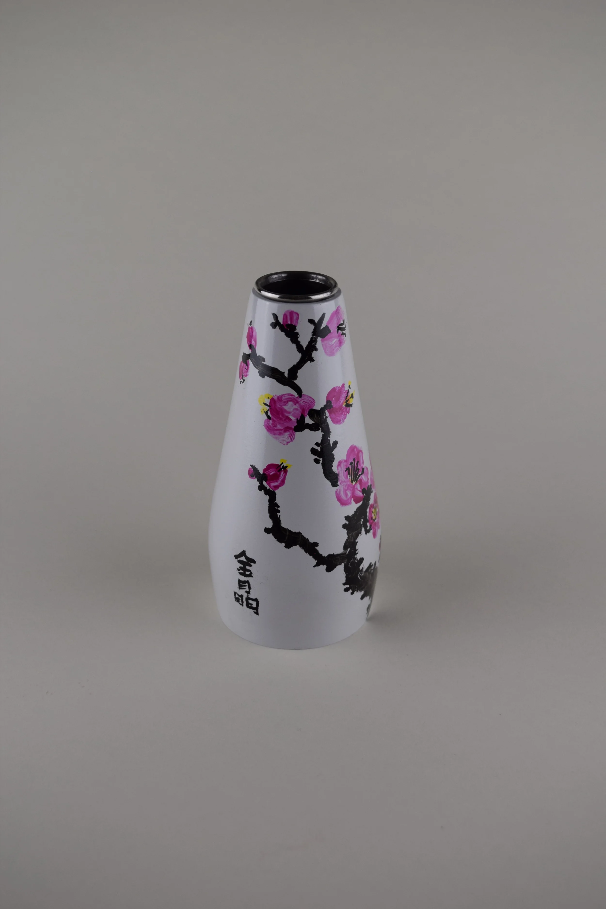 White Lacquered Aspen Vase, Decorative Painting by Artist Jean Jain