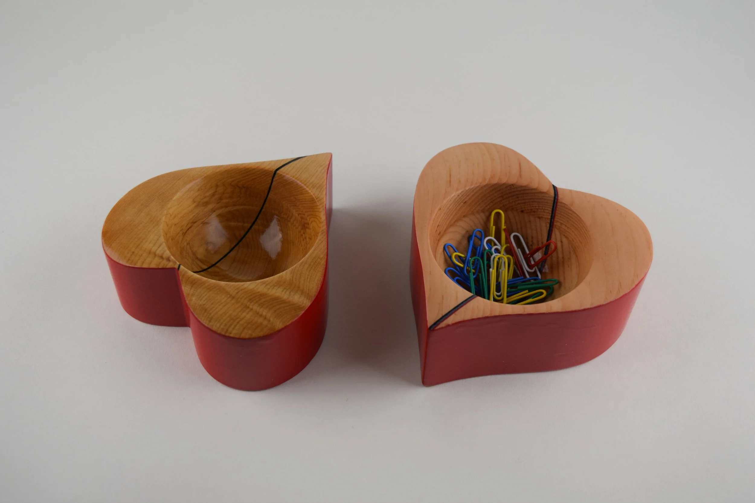 Natural and Red Lacquered Heart Bowls
