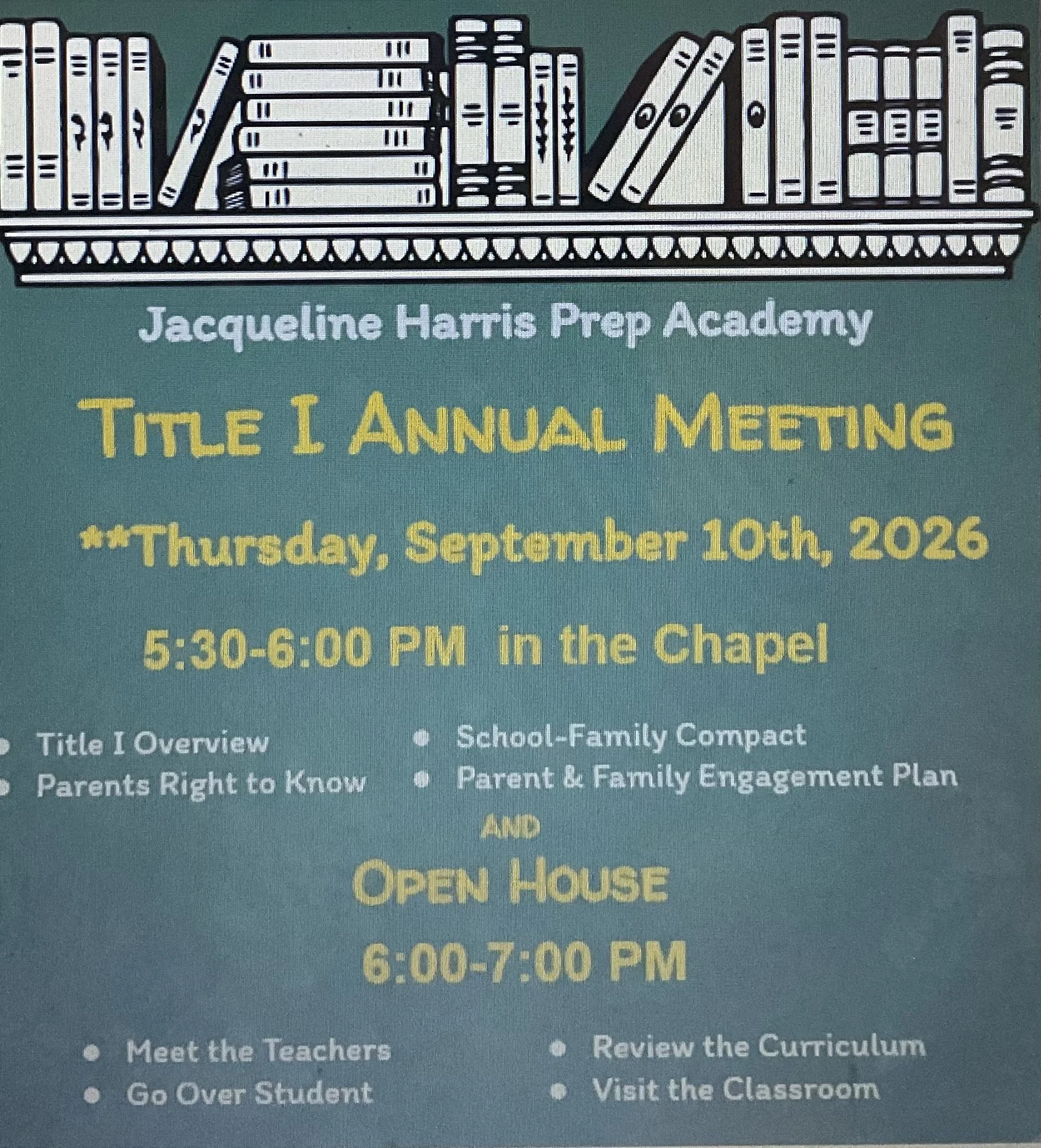 Title I Annual Meeting &amp; Open House///Reunión anual y jornada de puertas abiertas del Título I