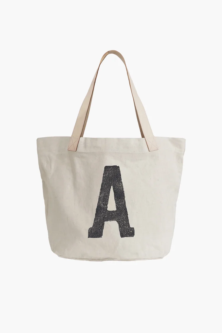 INITIAL COTTON LINEN TOTE "BEIGE"