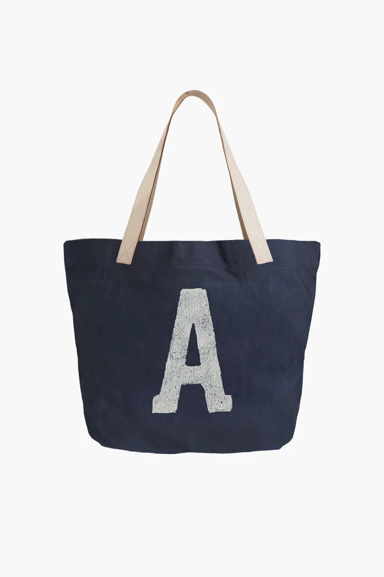INITIAL COTTON LINEN TOTE "NAVY"
