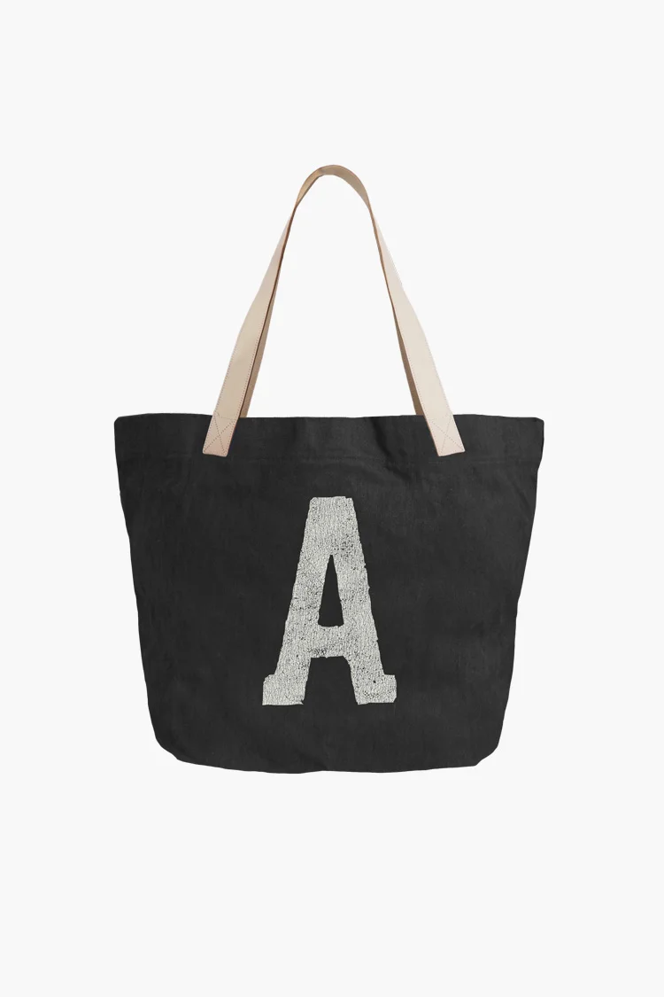 INITIAL COTTON LINEN TOTE "BLACK"