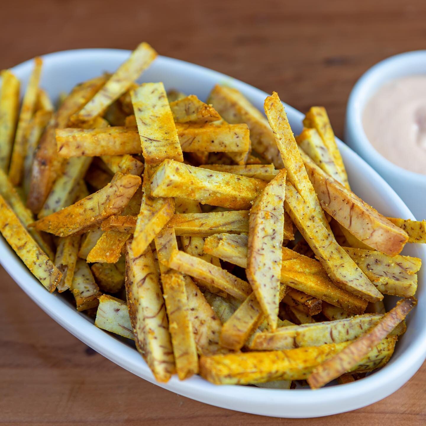 Taro Fries 🍟😍 patio is open! We will be closed tomorrow on July 4th.