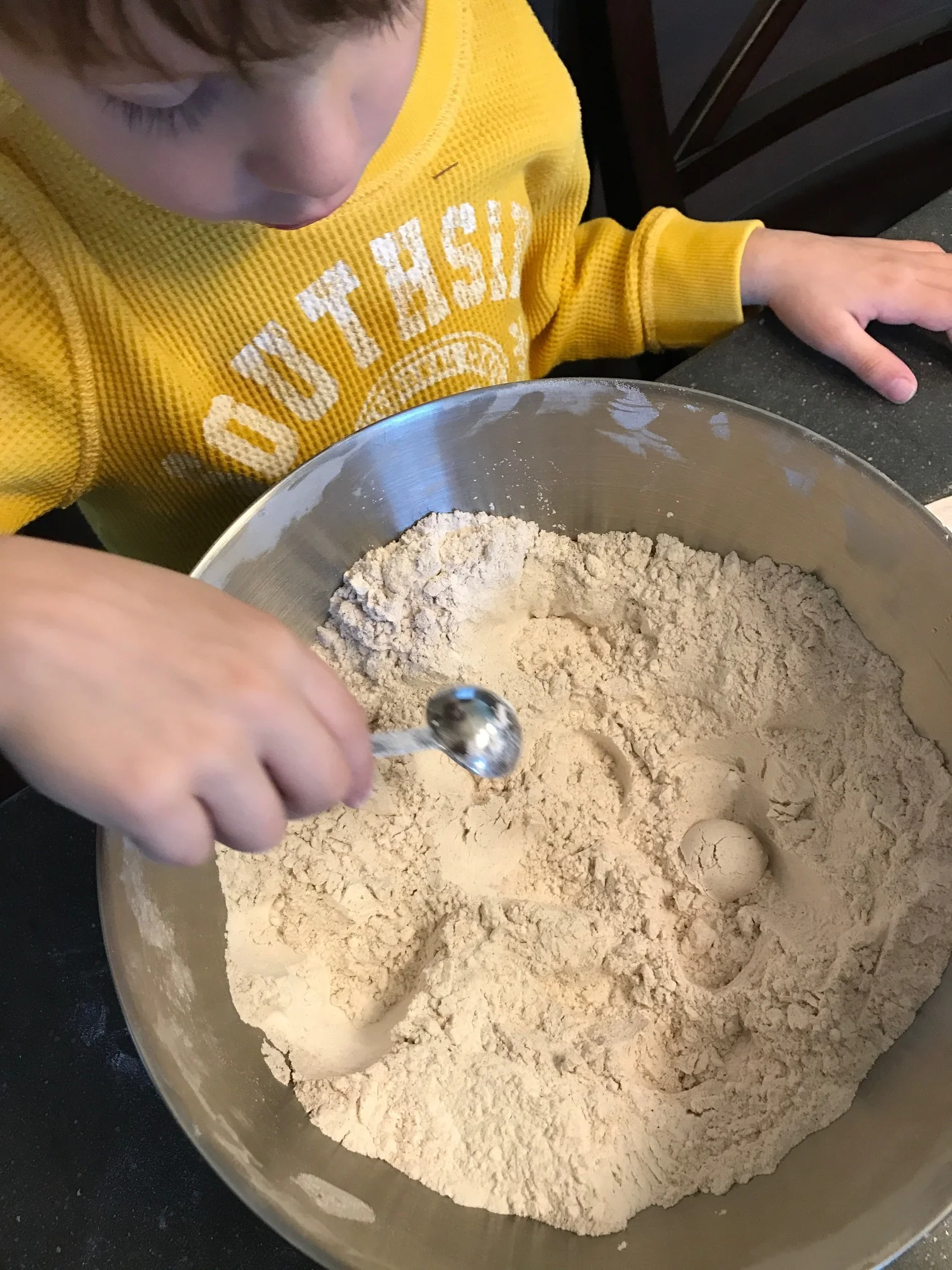 My little helper mixing the dry ingredients. 