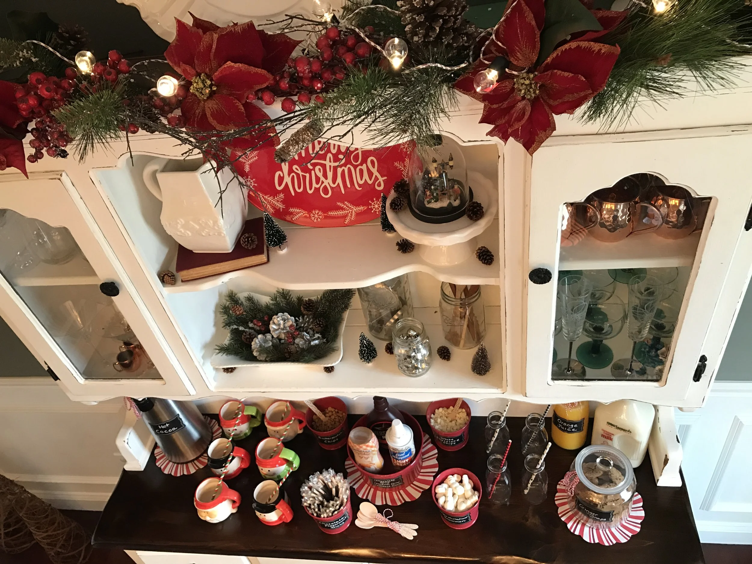 I strung the IKEA globe lights along the top of my hutch. 