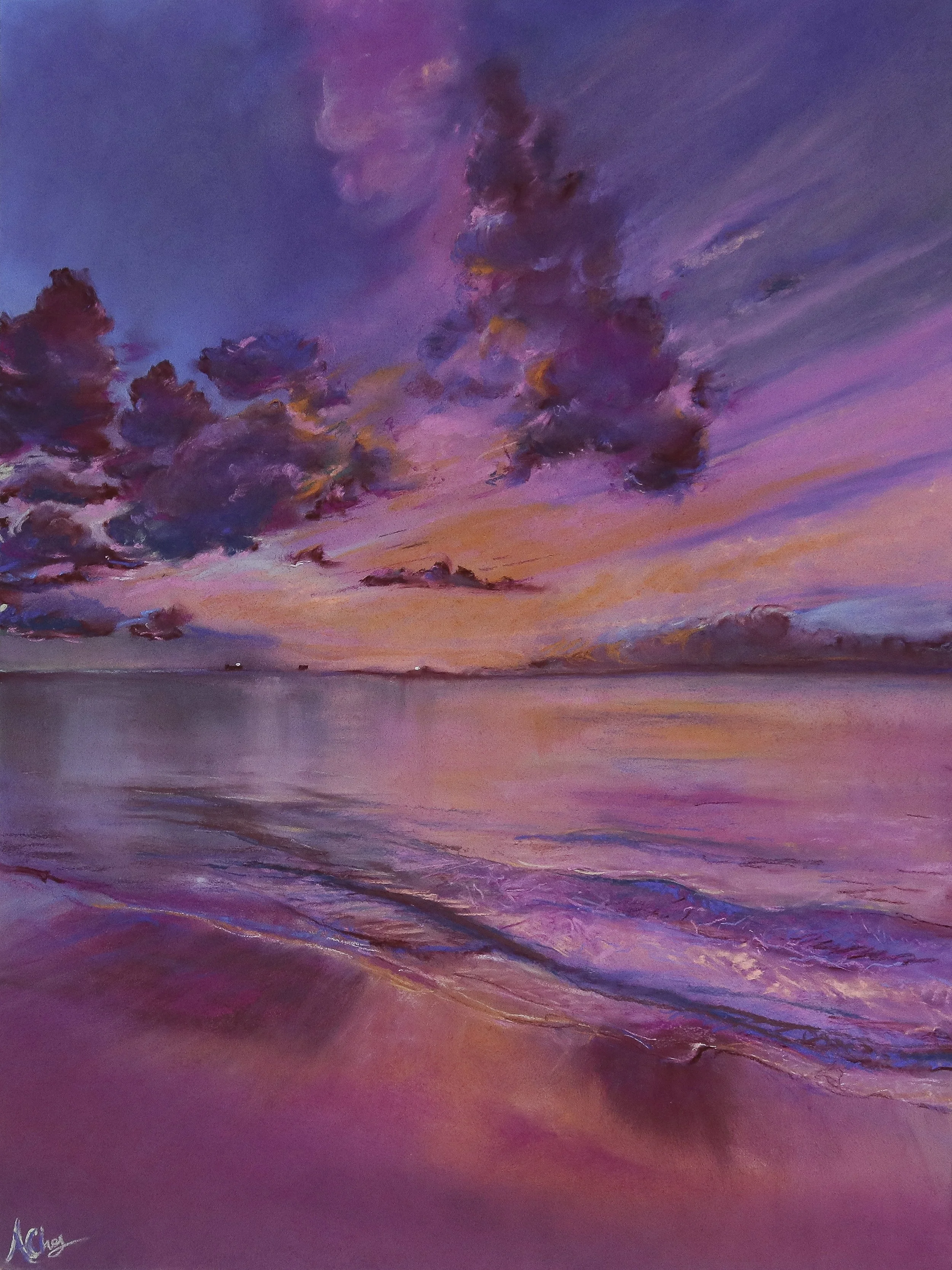 Sunset in Siapan, Pastel on Paper, 20x30", 2025