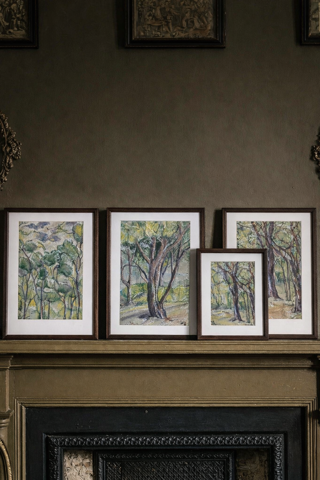 Four Tree Sketch Prints Set for Gothic Woods Vibes.png