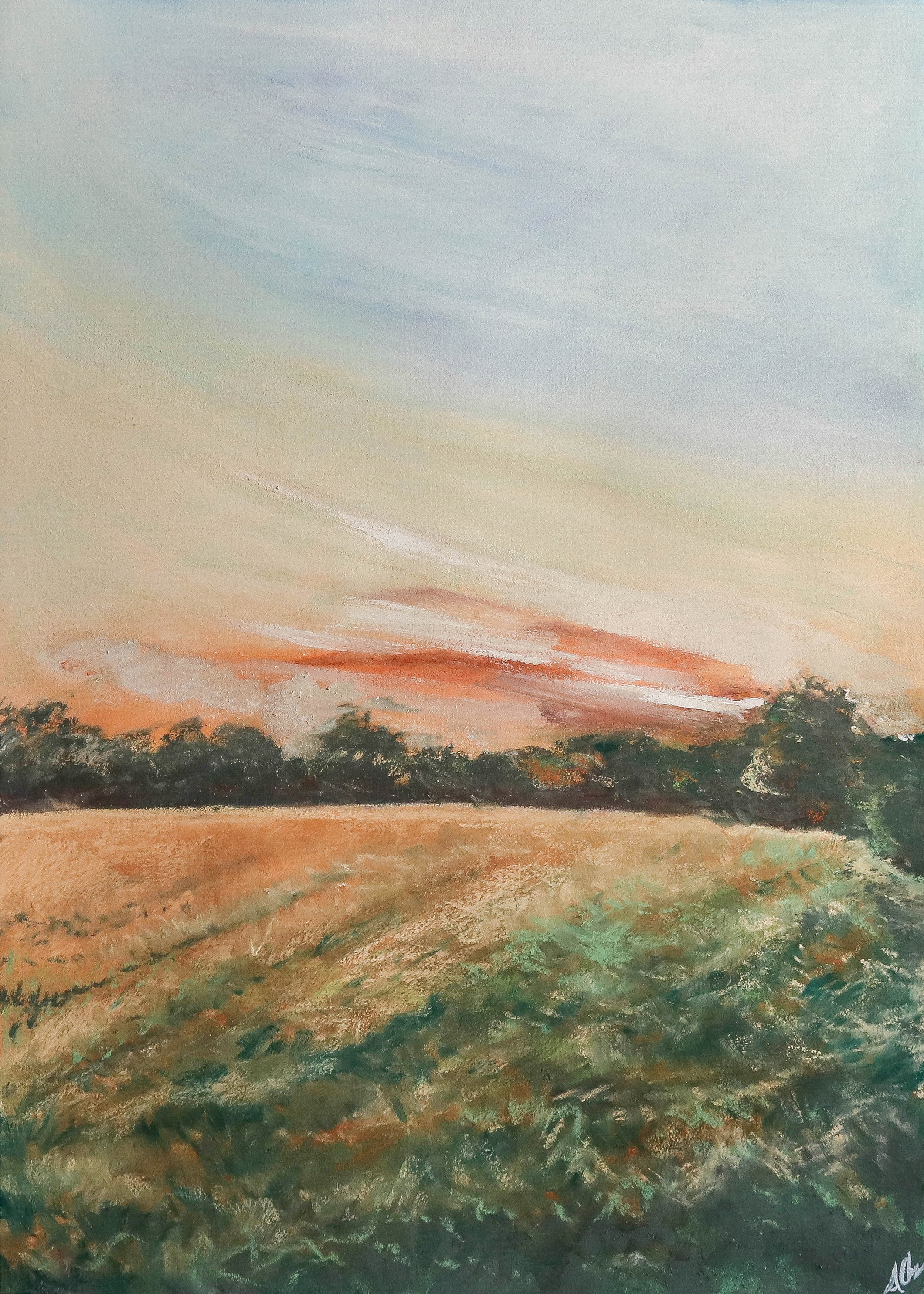 Quiet Sunset, Pastel and Paint on Paper, 22x30",2022