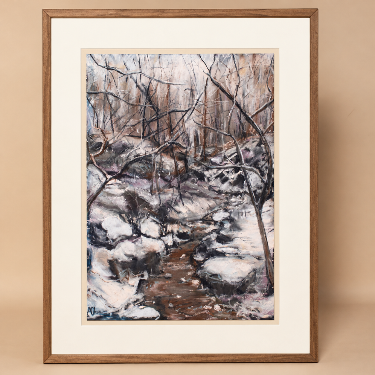 Framed Winter Creek Landscape Painting_Avery Ches Art.png