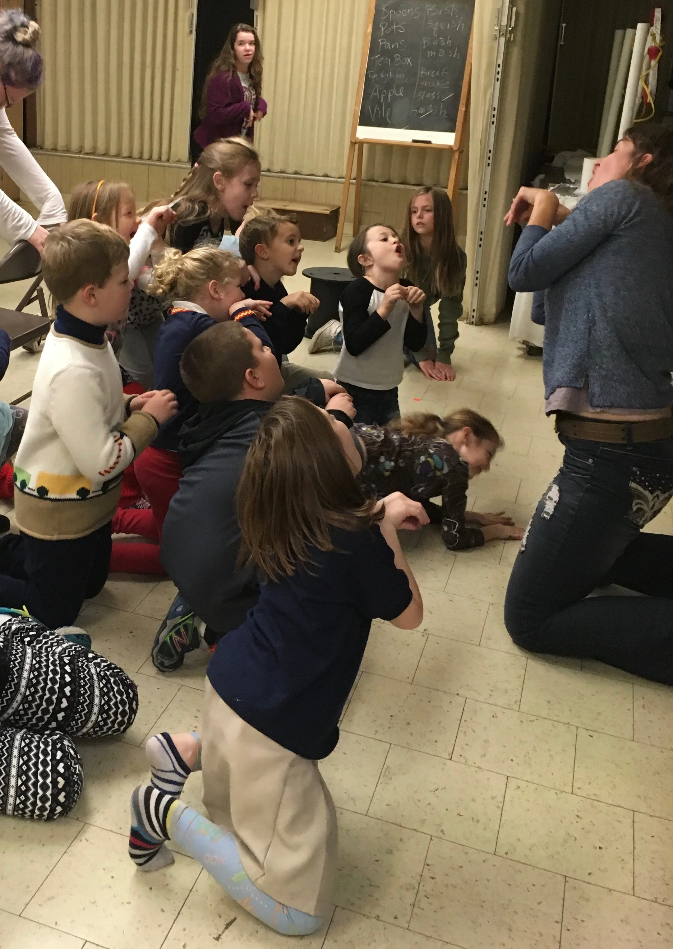 Fall 2017 Imagineering class practicing the witch "death scene" as they transform into mice