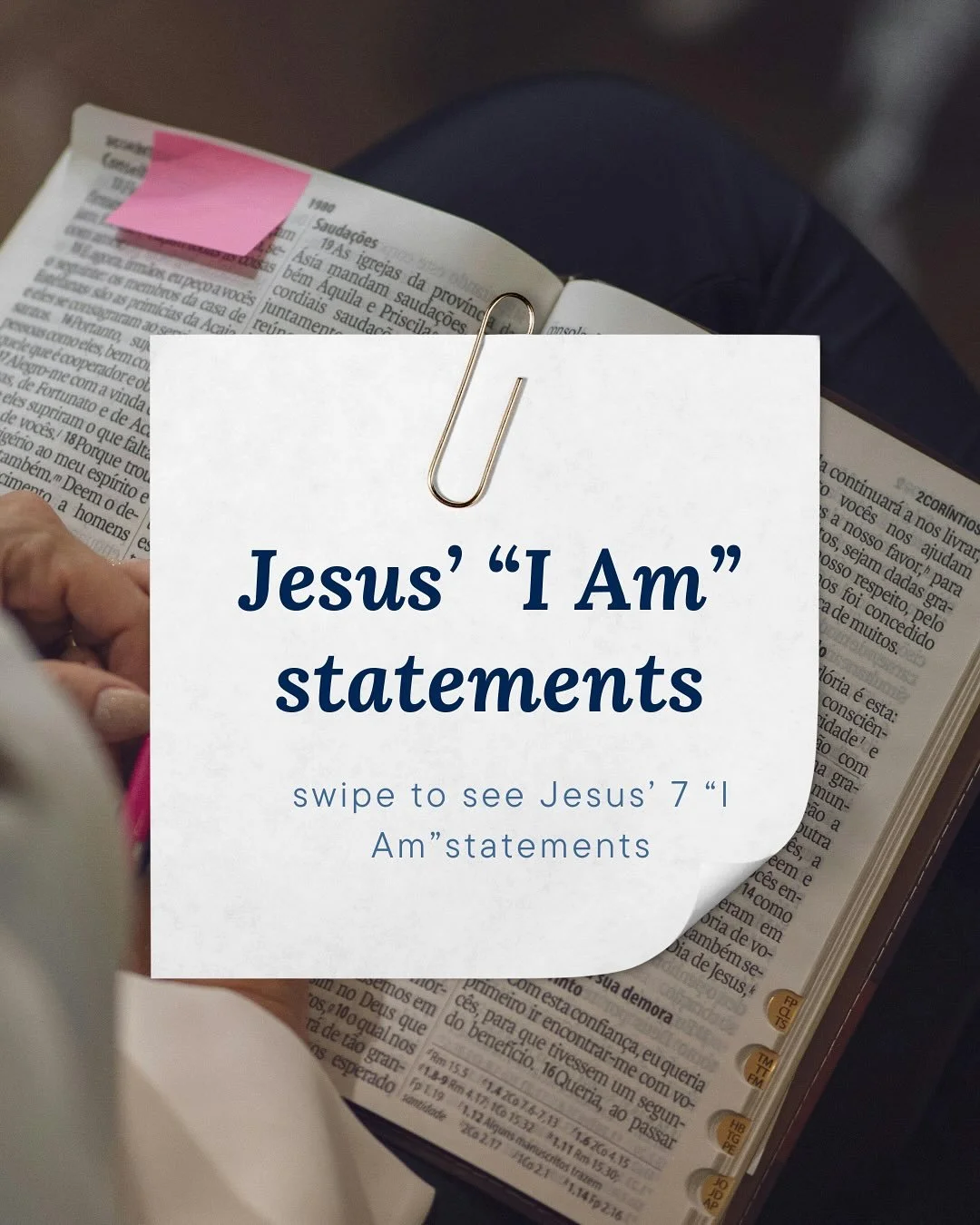 Do you know the 7 &ldquo; I AM &ldquo; statements Jesus makes in the gospel of John? We&rsquo;ve covered several of them this semester in small group, but you can swipe to see a full list! 

Not in a small group and want to join one? Send us a DM!