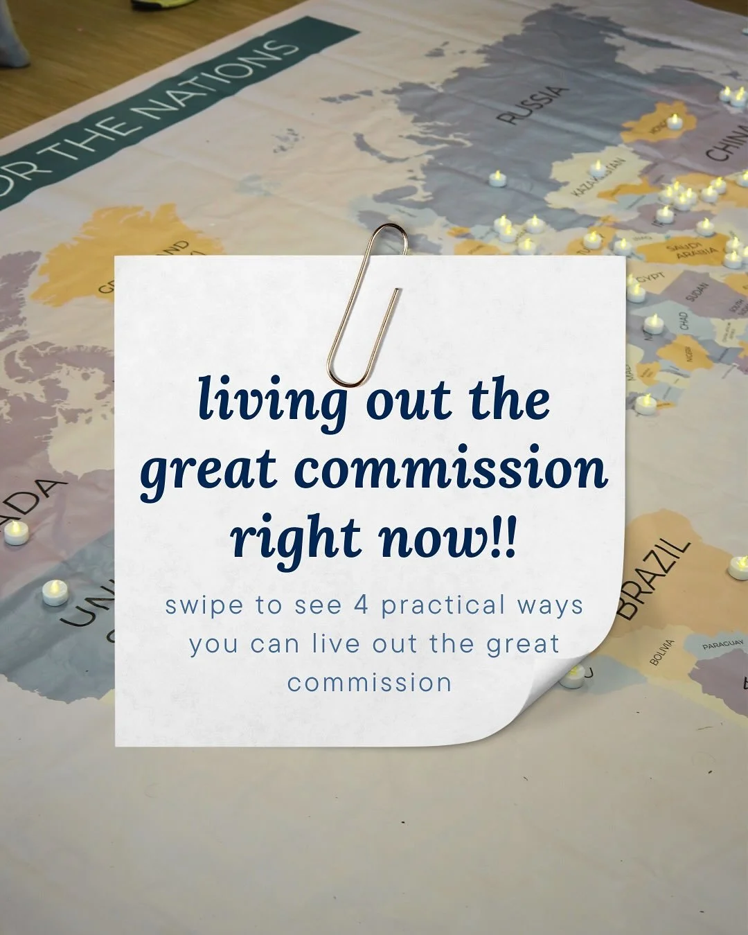 This week in small group we are looking at the Great Commission! 🌎 This is not just for Bible times but something we are actively invited to participate in right now! 

There are tons of ways you can join in on the mission of making disciples, but i