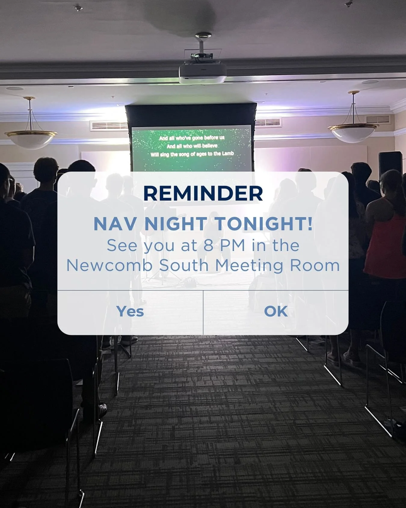 NAVS WORSHIP NIGHT!! Come worship with us tonight at 8 PM in the newcomb South meeting room.