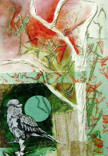 "green moon" mixed media