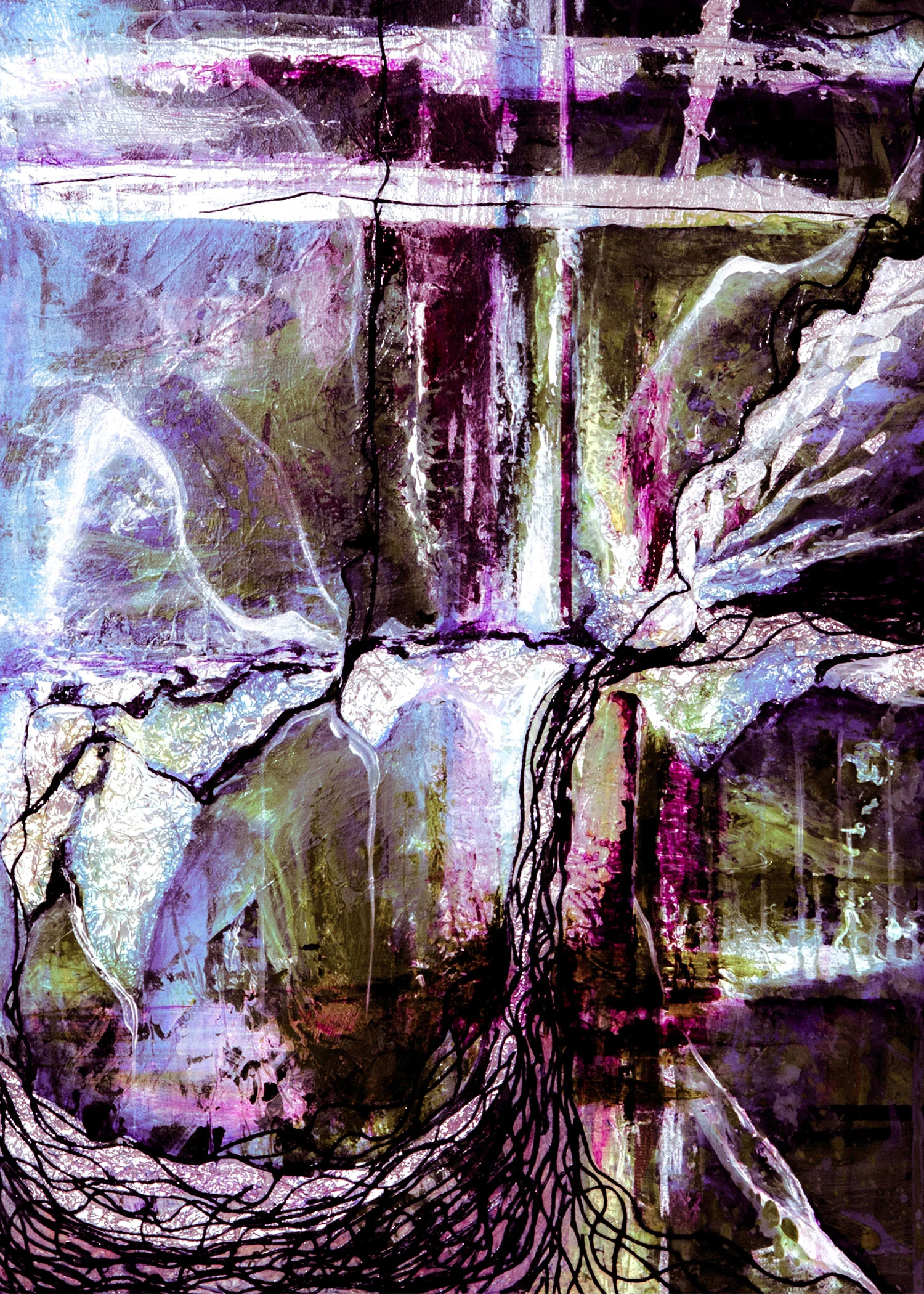 "falling water" mixed media