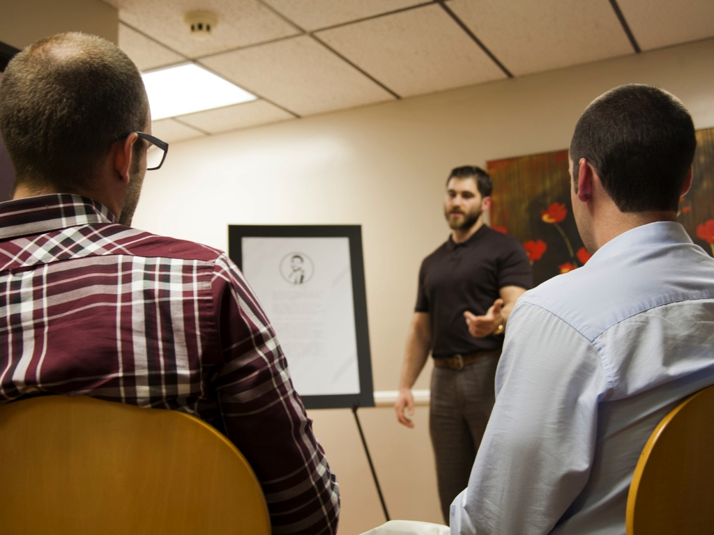 Lance Gracie giving a lecture on the formation of his company Lance Gracie Institute for Performing Enhancing Pharmaceuticals 