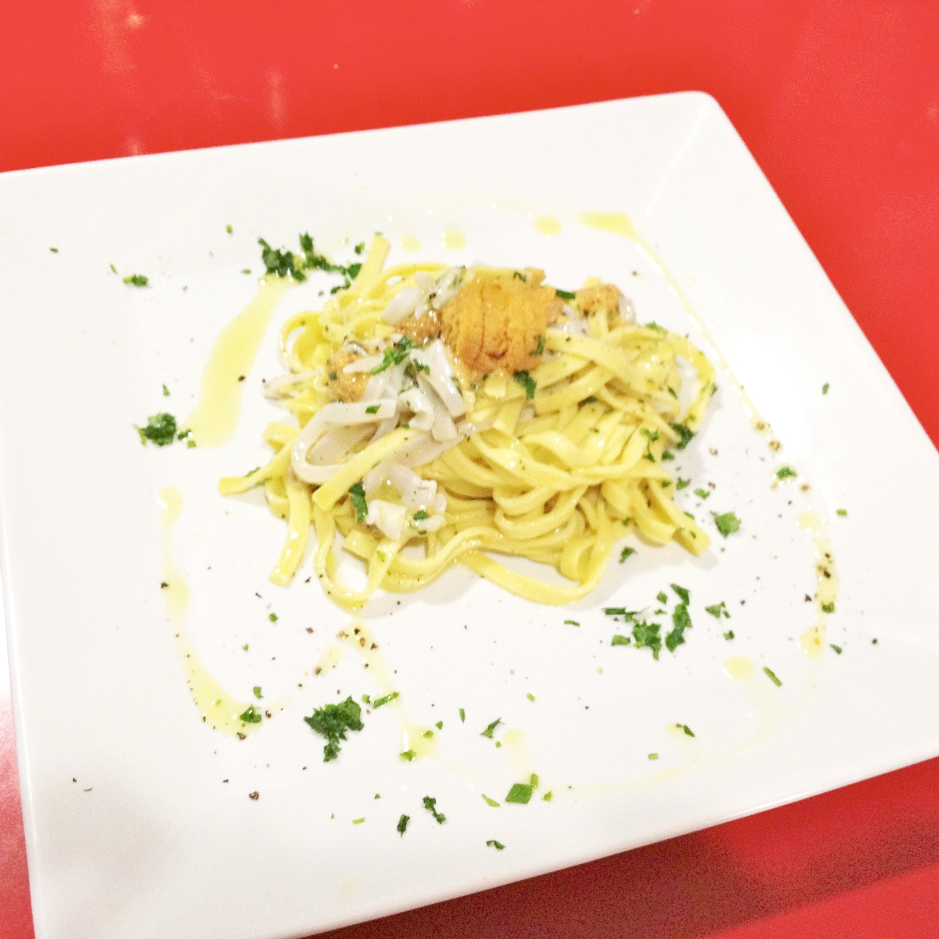 Squid and Sea Urchin with Lemon Pasta
