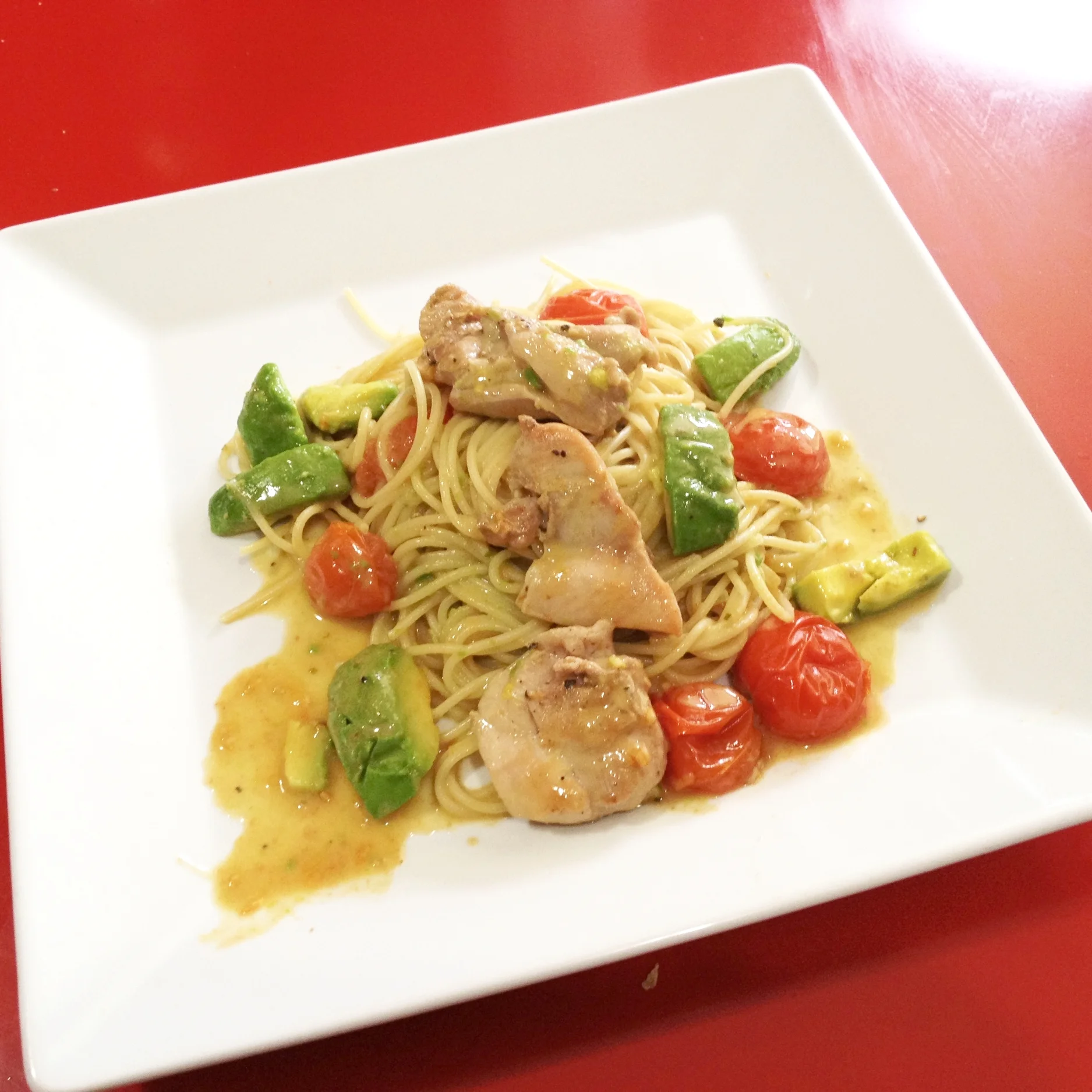 Lemon Garlic Pasta with Chicken, Red and Green