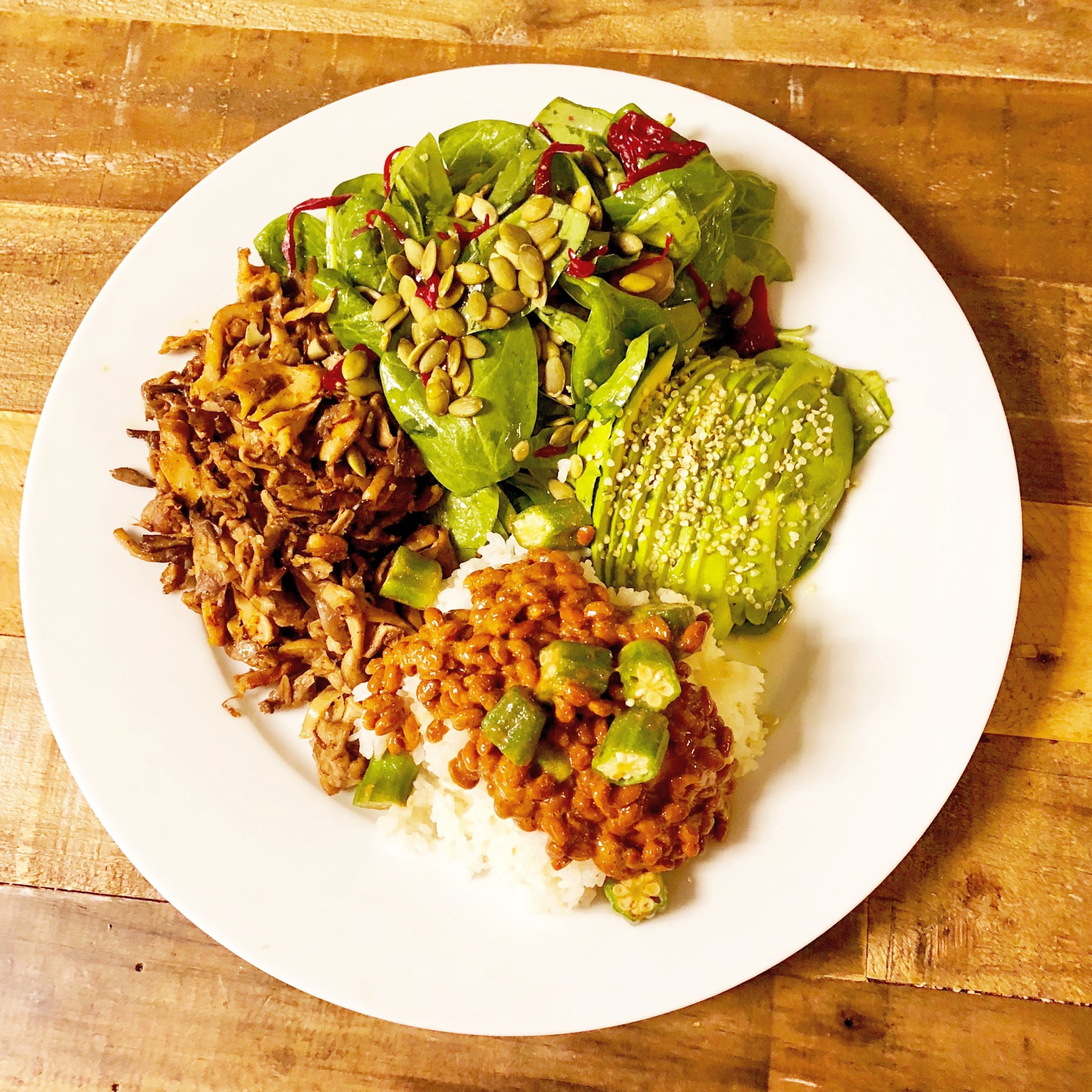 natto rice and maitake