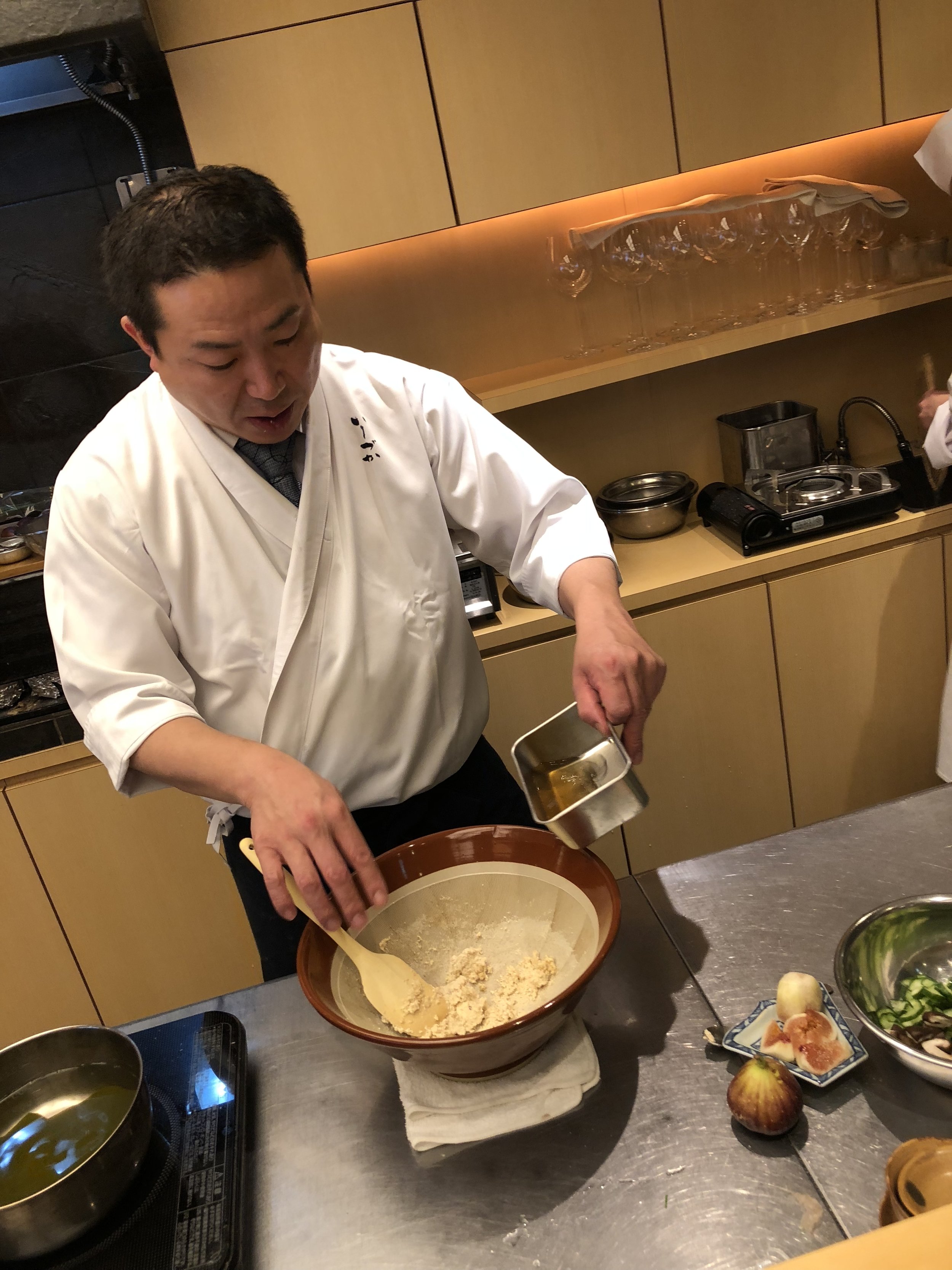 Chef Ishizuka making tofu paste
