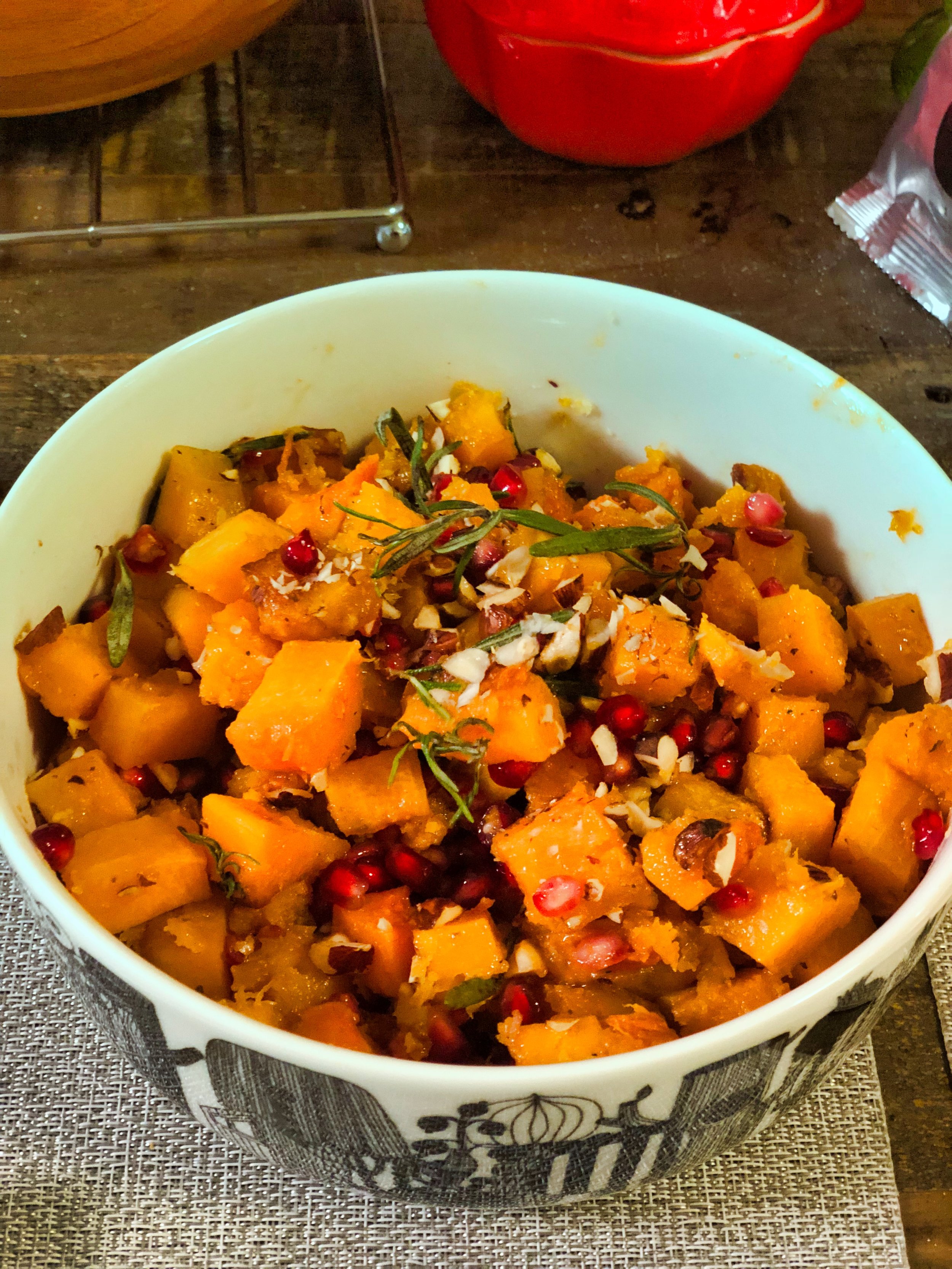 roasted squash pomegranate with rosemary 