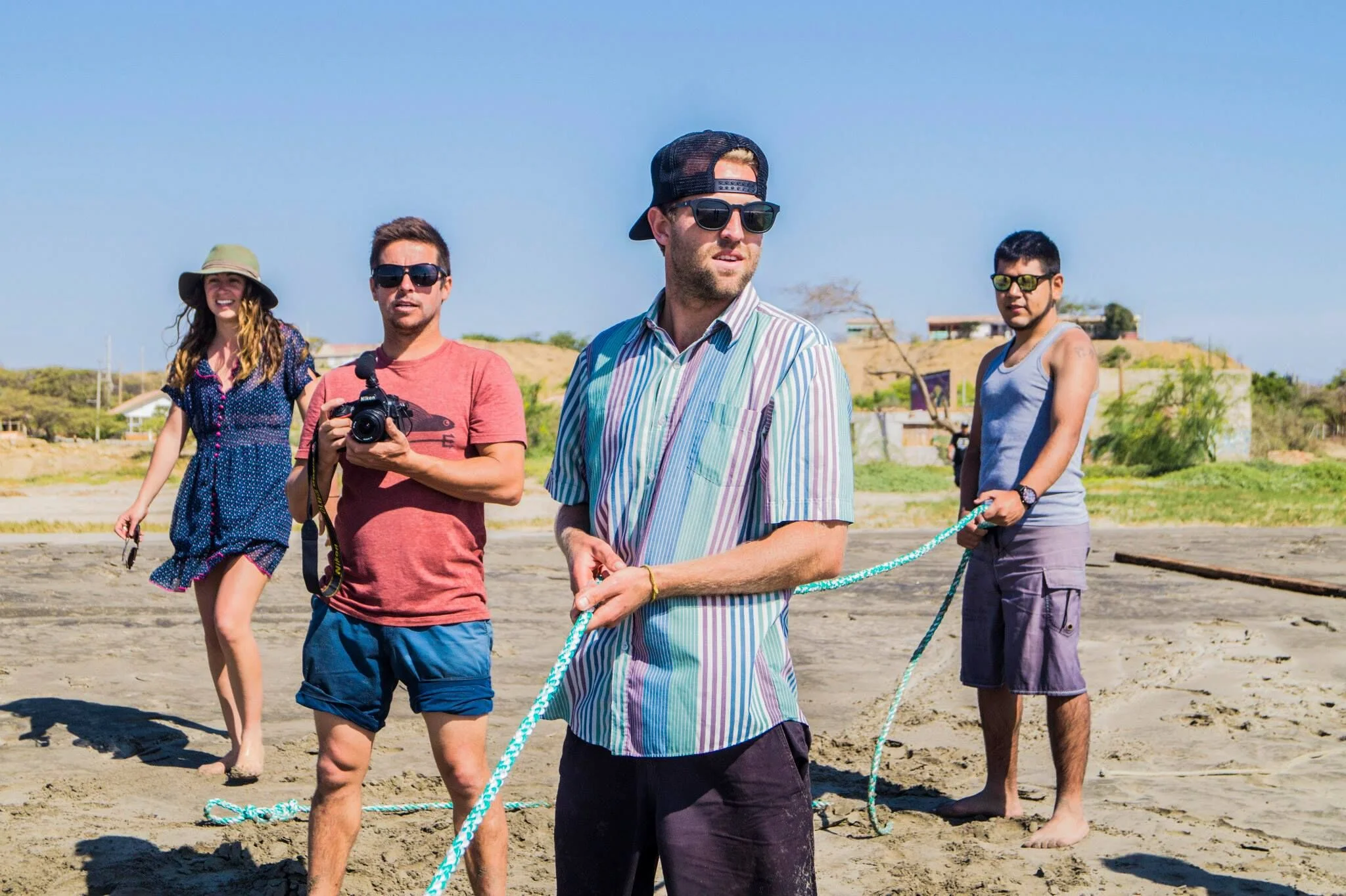 Angie (left) on set with her crew filming Double Barrel in Lobitos.
