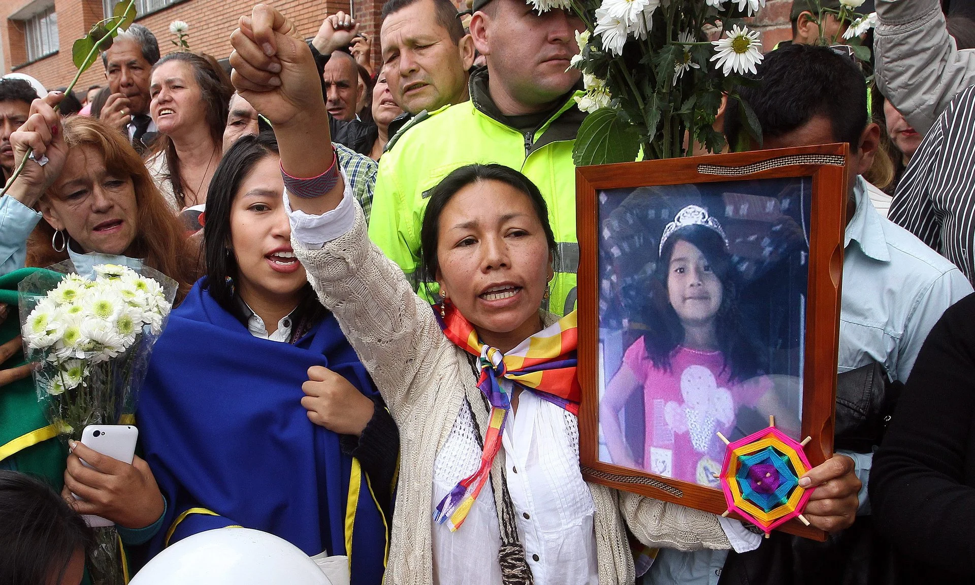 People participate in a farewell ceremony on Wednesday for Yuliana Andrea Samboní. Photograph: Mauricio Duenas Castaneda/EPA via theguardian.com