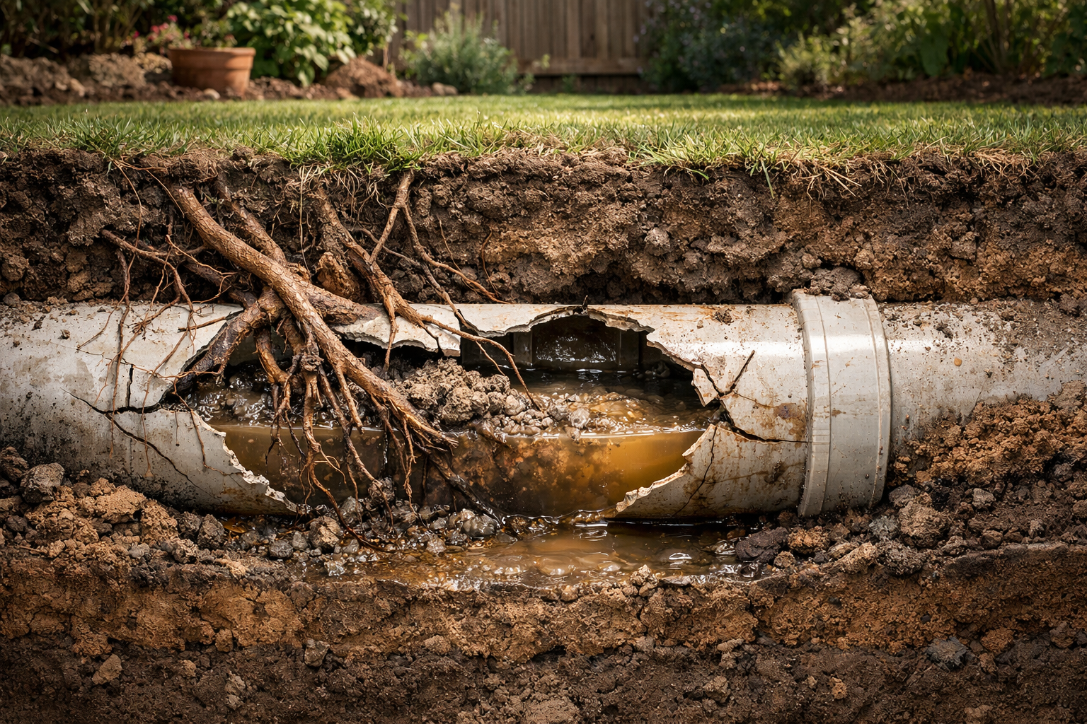 Blocked and damaged stormwater pipe underground