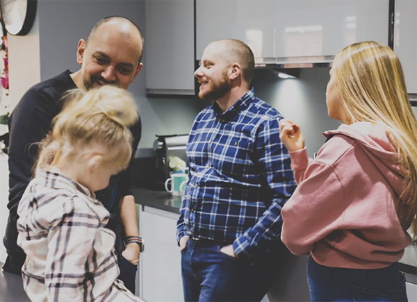 'A family of our own': Activists Michael Johnson-Ellis (left), his husband Wes, their daughter Tallulah (born via UK surrogacy, 2016) and their daughter Katie (from Wes's previous straight marriage). Source: www.twodaddies.co.uk