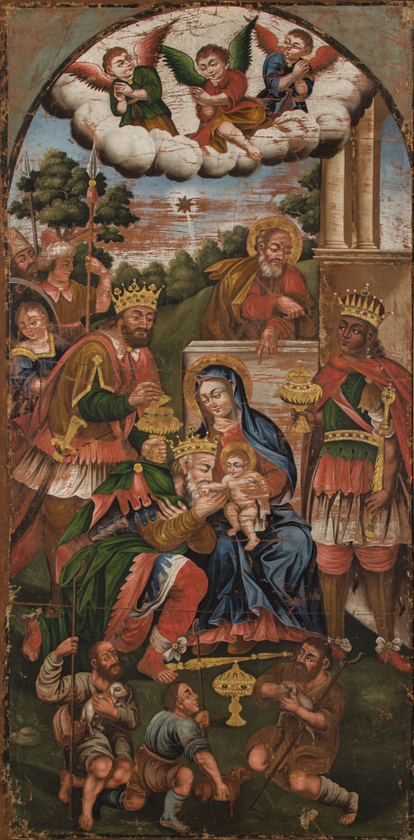 The Nativity of our Lord and the Adoration of the Magi, artist Hovnatan Hovnatanian, 1760s, Echmiadzin Cathedral.jpg