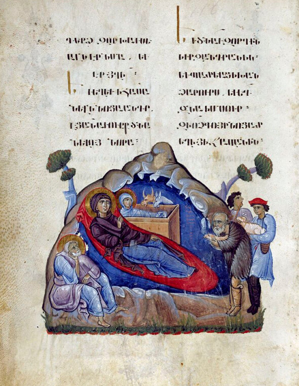 The Nativity of our Lord and the Adoration of the shepherds, by Toros Roslin, 1262, W.539 Walters collection.jpg