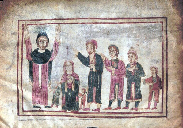The Nativity of the Lord and the Adoration of the shepherds, the Vekhamor Gospel, 9th century, Makenyats vank, ms10680 Matenadaran collection.jpg