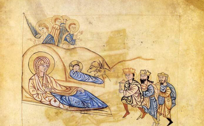 The Nativity, by Vardan monk, 1319, Artskeh, Vaspurakan, ms7456 Matenadaran collection.jpg