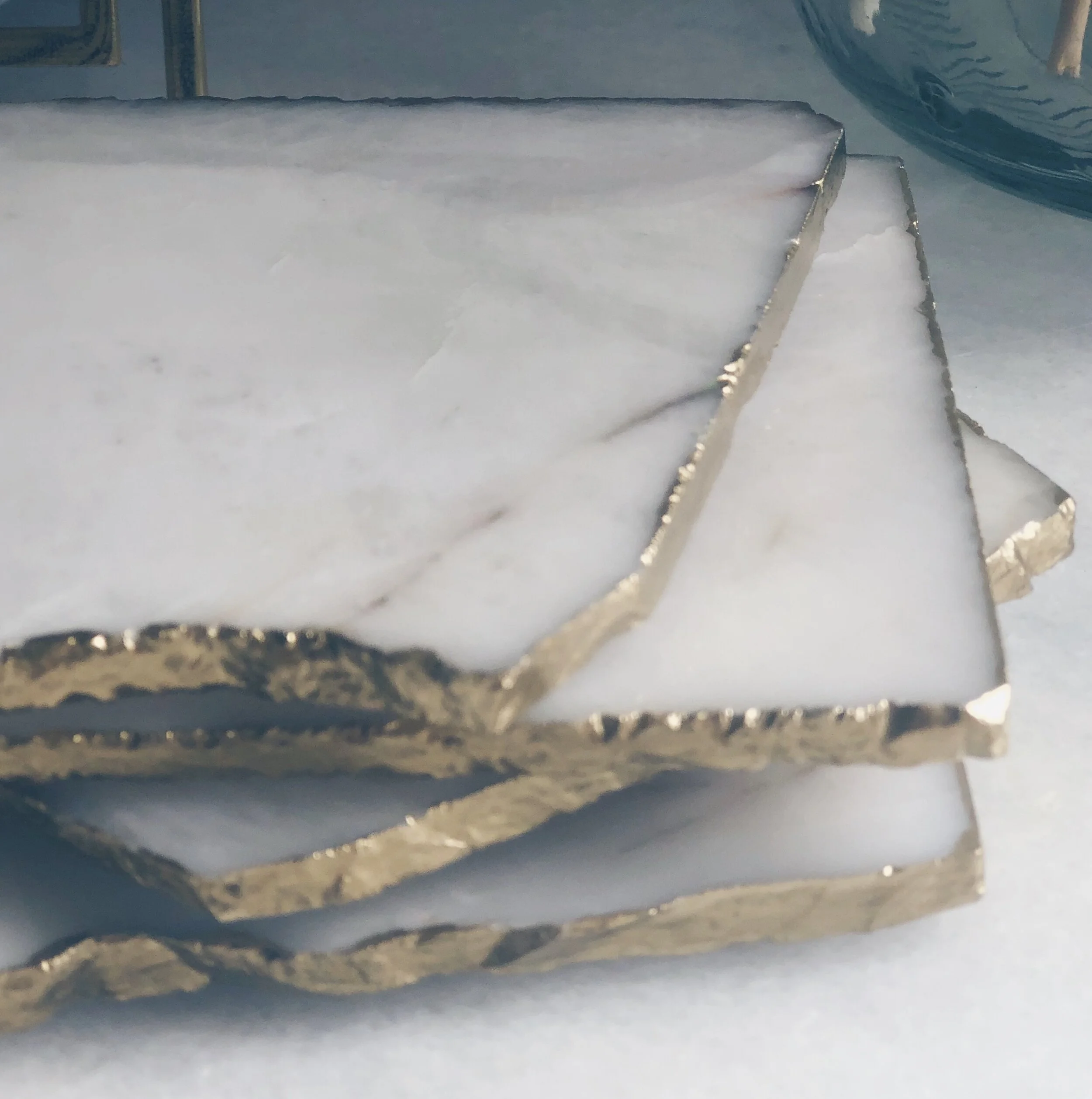 White Agate Coaster with Brass Gilded Edge (Sold Individually)