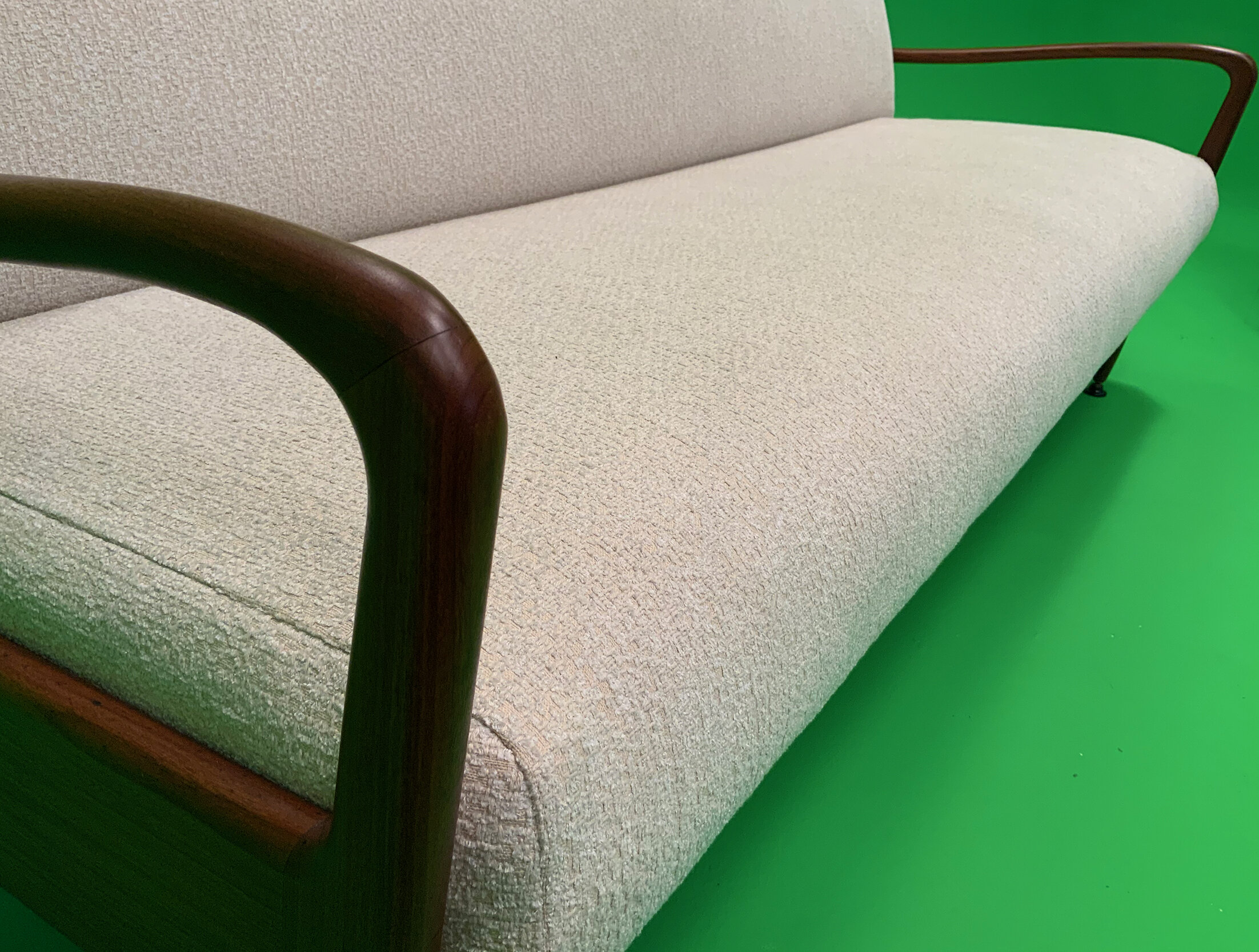 Three-seater Sofa-daybed Greaves and Thomas Reupholstered in Cream Boucle