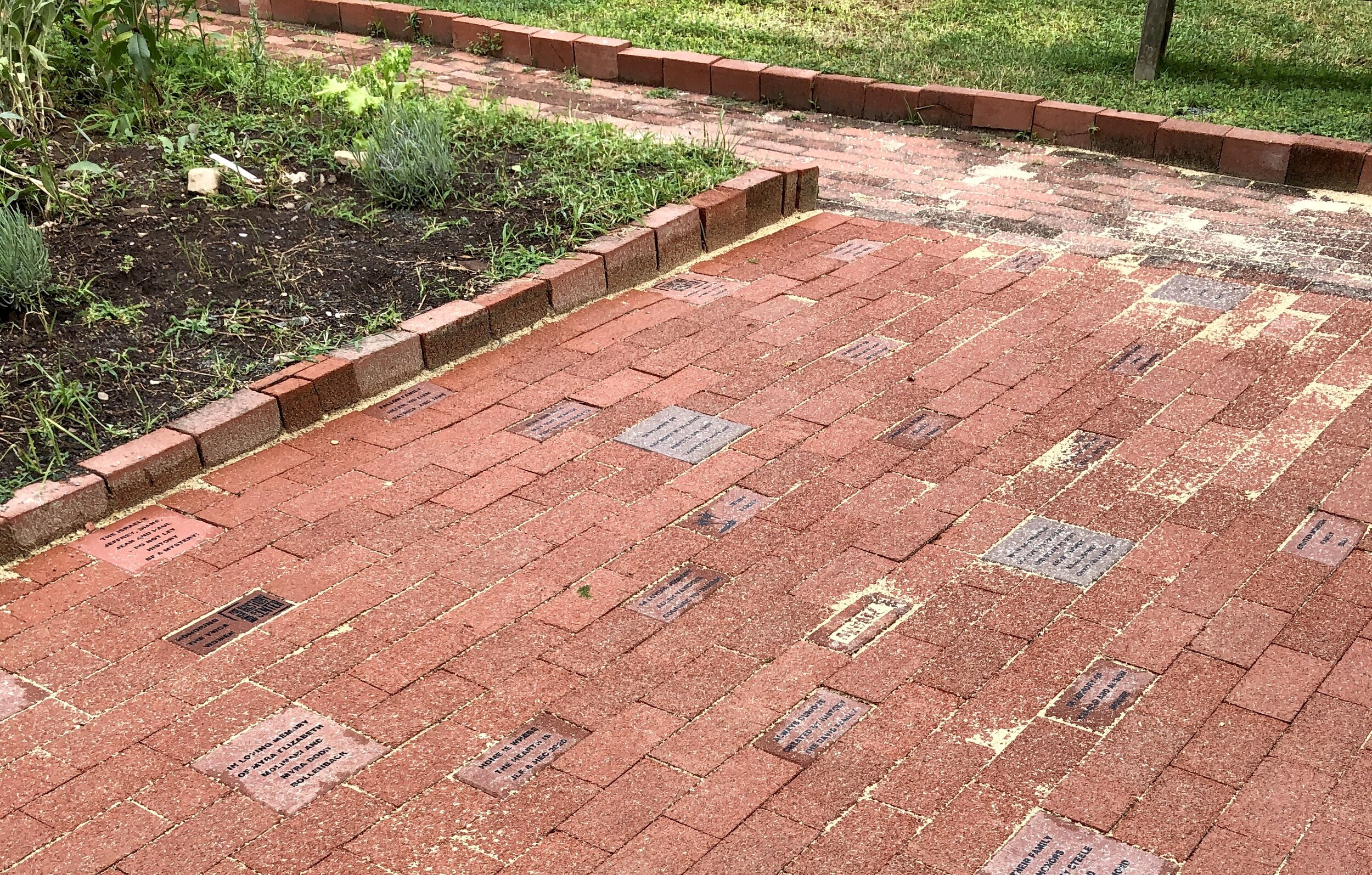  Brick garden path with commemorative bricks inlaid 