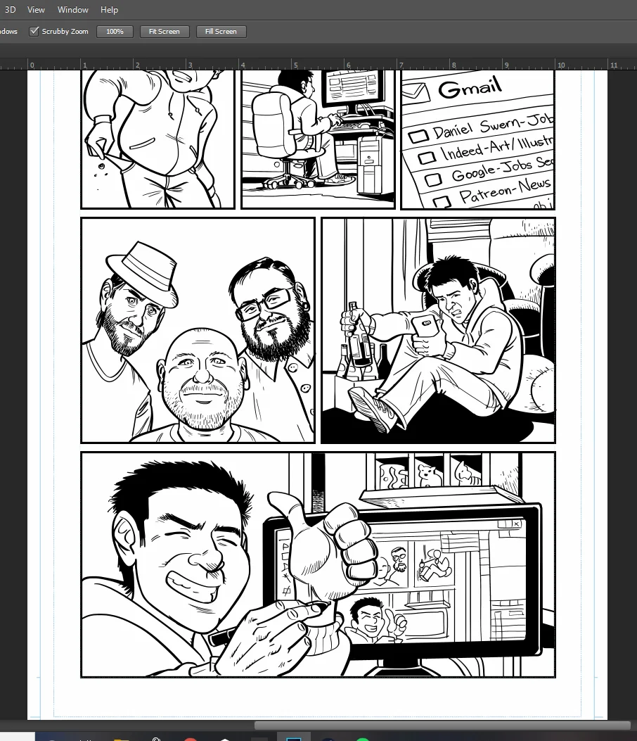 Quick snapshot of comics line art before coloring process.