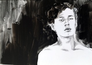 Damien Comment, “D. pensif”, acrylique, crayon de papier sur polyester, 21×29,7 cm, 2018.