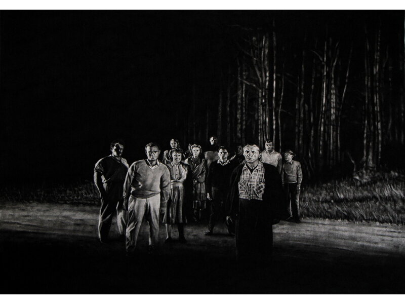 © Mathieu Dufois, Série L’éclipse , pierre noire sur papier, 75x106cm, 2014, pièce-unique-© La Galerie Particulière, Galerie Foucher-Biousse