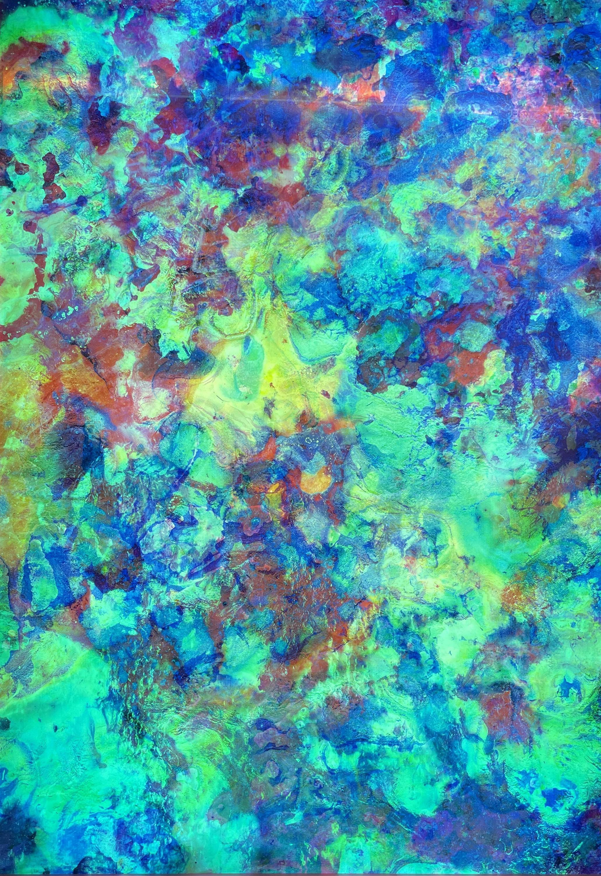 Maya Rochat, «POETRY OF THE EARTH - Cosmic Awareness», impression jet d’encre sur film transparent, impression jet d’encre sur film polarisé et caisson lumineux avec modulateur, 70 x 100 cm, 2023