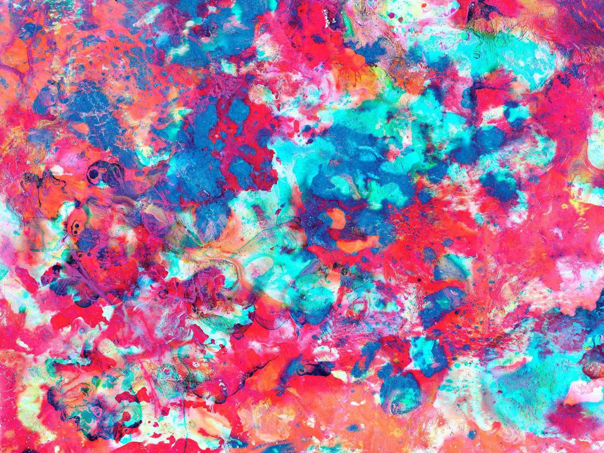 Maya Rochat, «LANGUAGE OF COLOR - Galactic Evolution 2D», impression numérique sur bannière microperforée (mesh) et peinture, 866 x 415 cm, 2023 © Maya Rochat