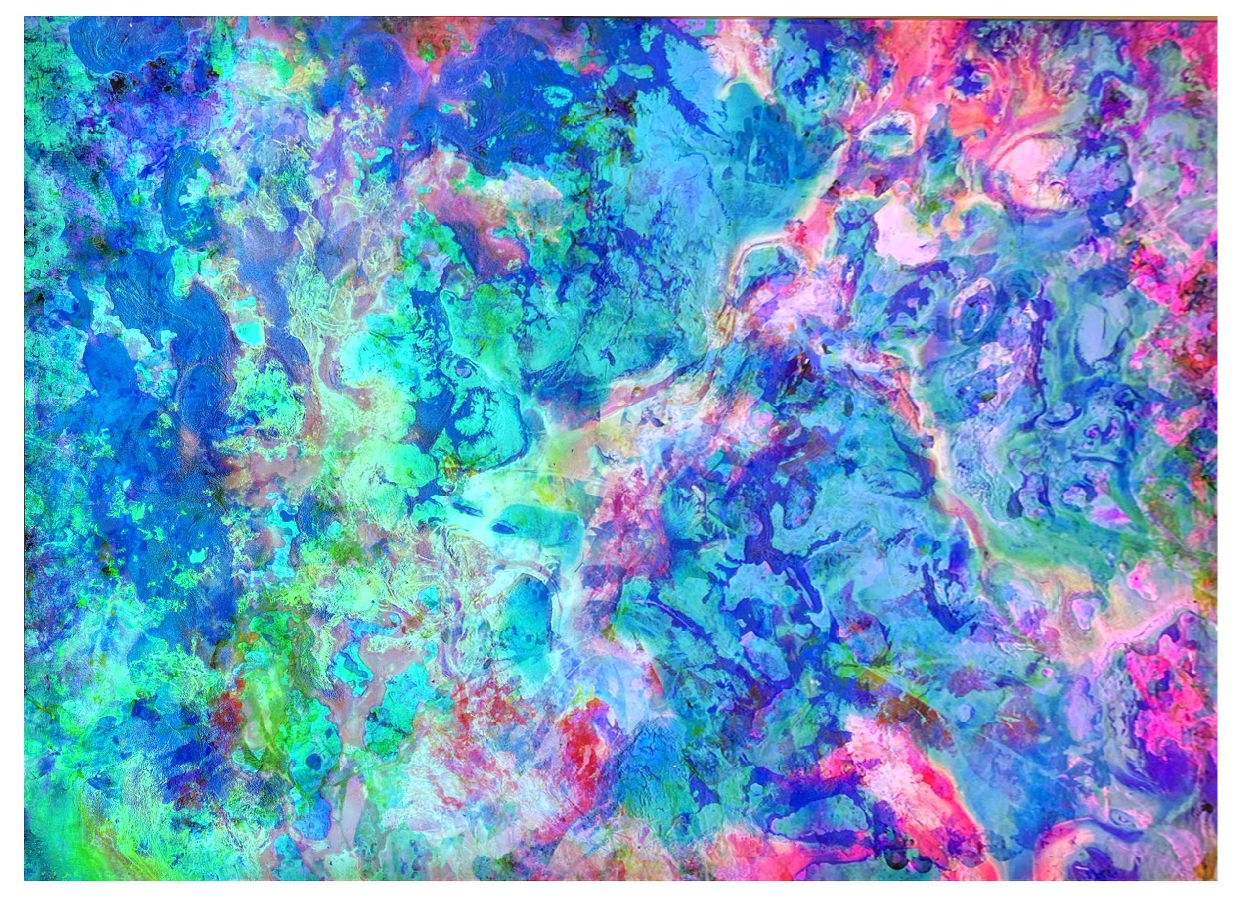 Maya Rochat, «PAINTING WITH LIGHT - May the forest be with you», impression jet d’encre sur film transparent, impression jet d’encre sur film polarisé et caisson lumineux avec modulateur, 140 x 200 cm