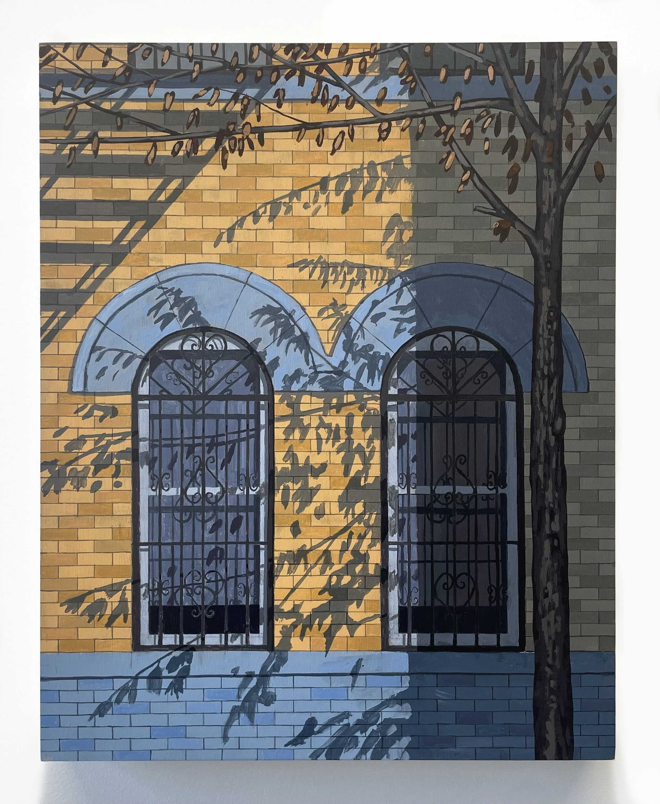 Henry Glavin, «Double Window», 2025, Acrylique sur bois, 51 x 40,5 x 3,8 cm