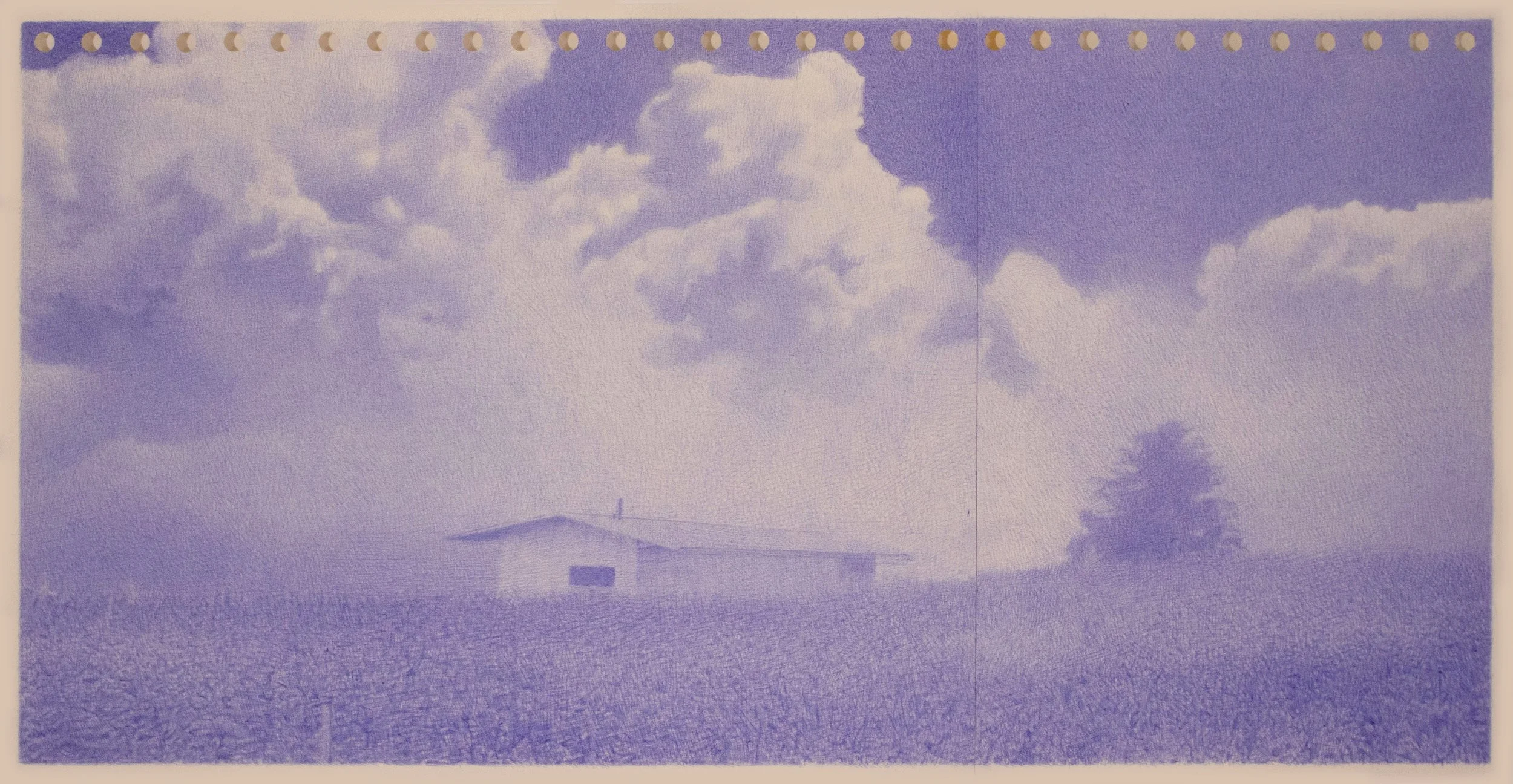 Robin Wen, «GD Architectes / Chambleau, hangar viticole», 2025, Stylo à bille sur papier, 21 x 40,5 cm.