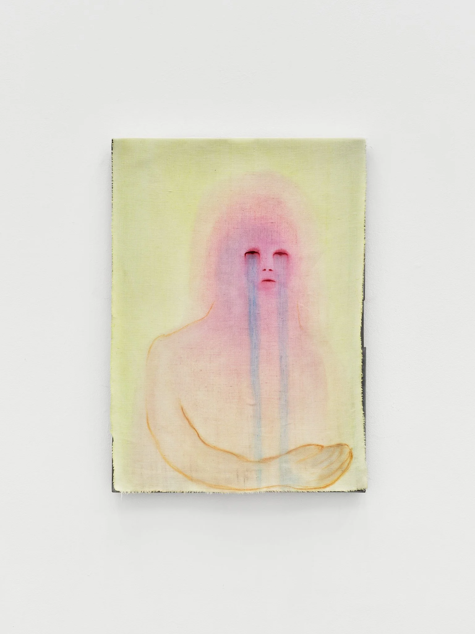 Eva Ayache-Vanderhorst  «larmes, mains», 2025, de la série est-ce un monde très ancien ou est-ce celui à venir? Huile, pigments, acrylique sur lin, monté sur une structure en métal, 60 x 37,5 cm