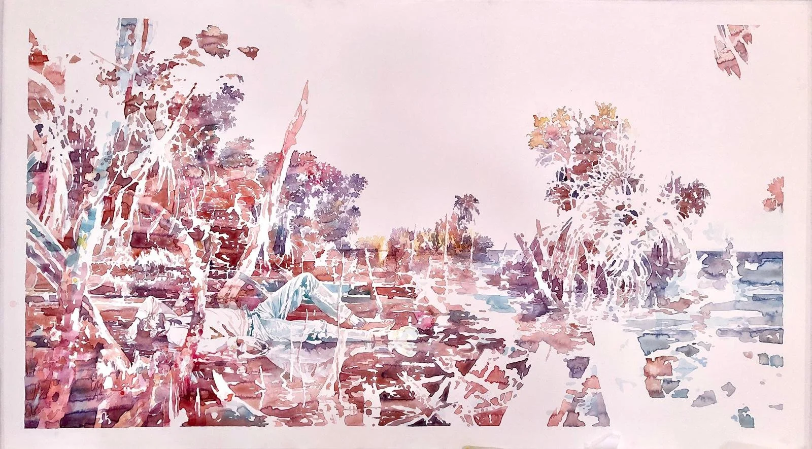 Michael Rampa, «Anchorite», 2026, crayon et aquarelle sur papier, 102 x 180 cm